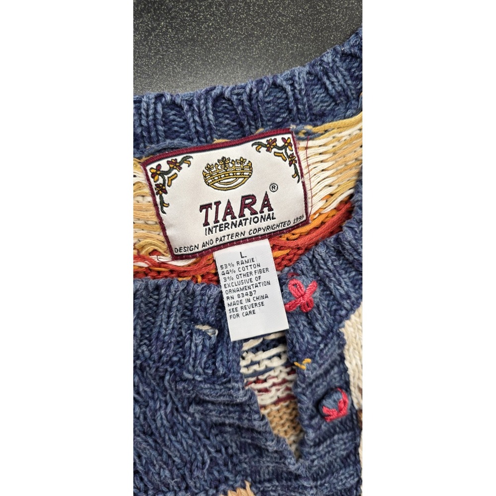 Tiara International Harvest Farm Fall Patchwork Cardigan Sweater Cottage Knit Lg - Picture 6 of 6